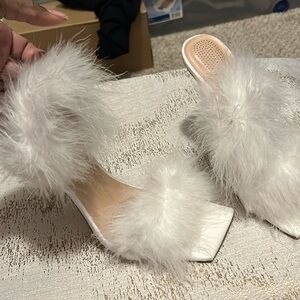 White sling back furry heel by azalea wang